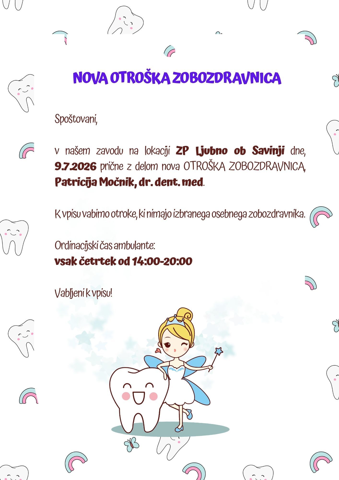 NOVA OTROŠKA ZOBOZDRAVNICA